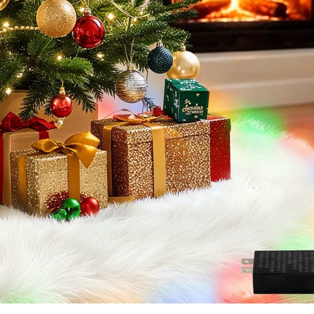 Christmas tree skirt, LED lights 48 inch thick faux fur Christmas